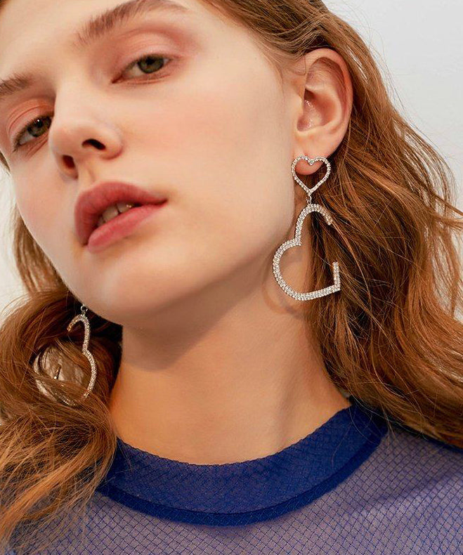 Sparkling Double Heart Shape Design Zircon Drop Earrings - Omychic