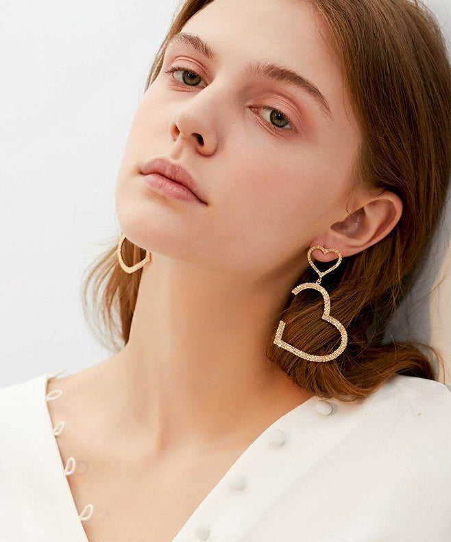 Sparkling Double Heart Shape Design Zircon Drop Earrings - Omychic