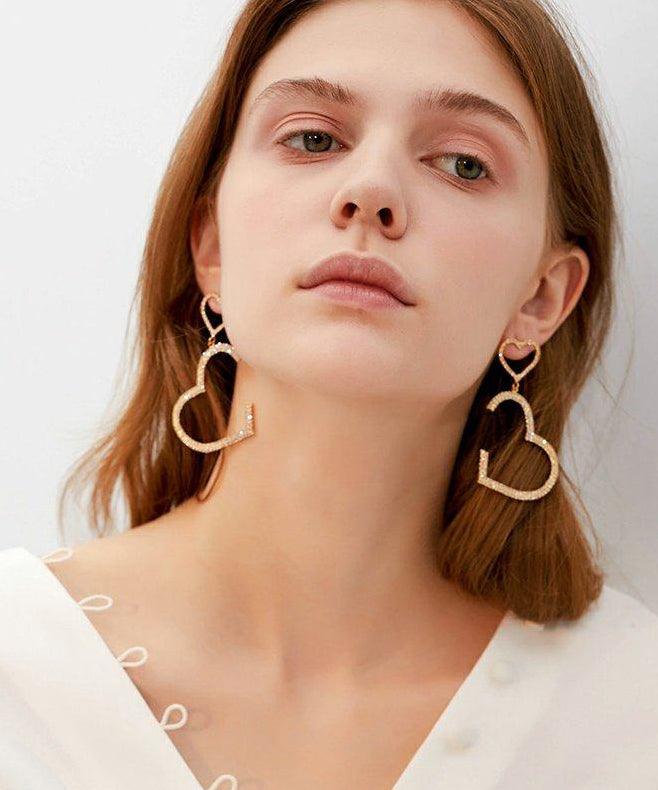 Sparkling Double Heart Shape Design Zircon Drop Earrings - Omychic