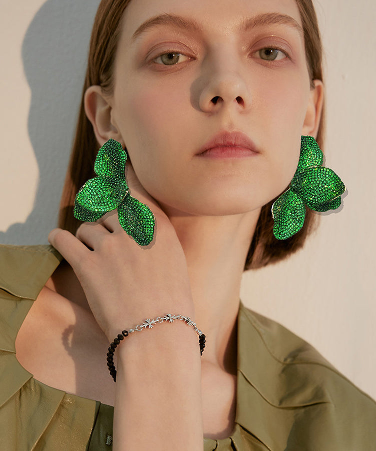 Sparkling Zircon Green Butterfly Dangle Earrings