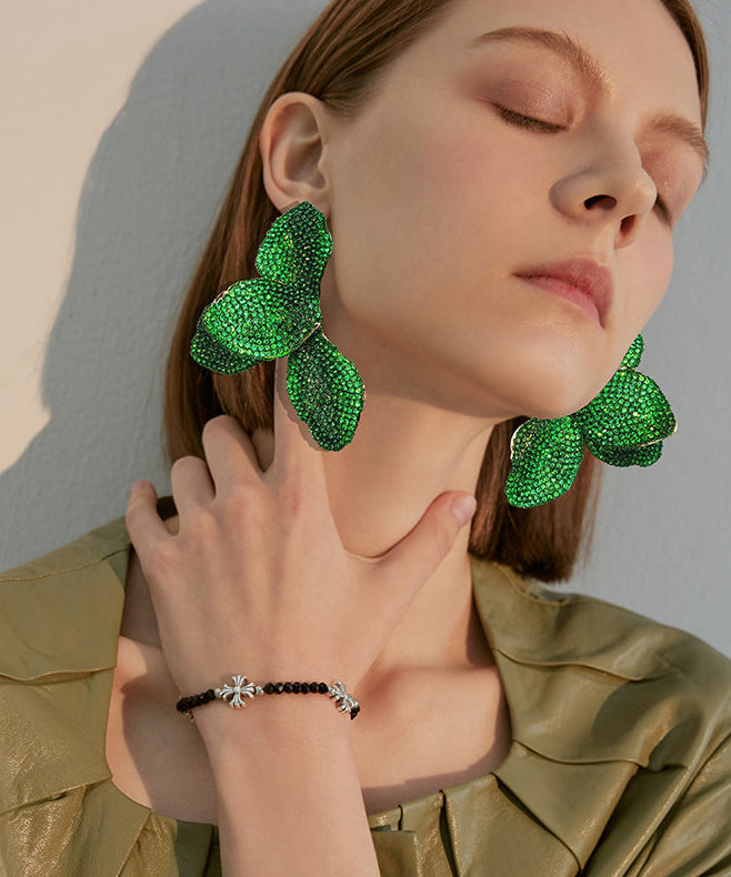 Sparkling Zircon Green Butterfly Dangle Earrings