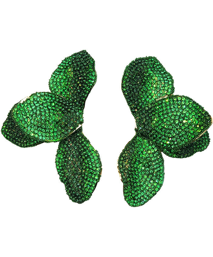 Sparkling Zircon Green Butterfly Dangle Earrings