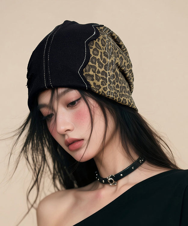Spicy Girl's Black Leopard Print Design Ripped Boonie Hat