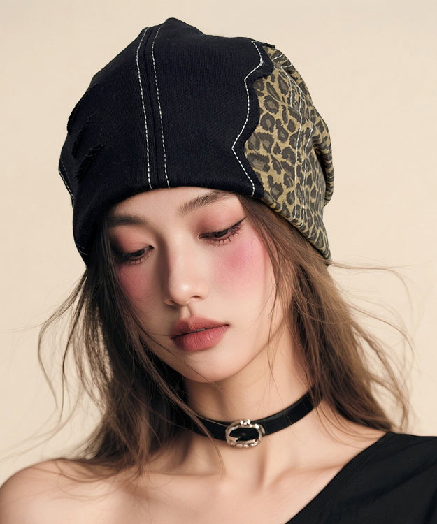 Spicy Girl's Black Leopard Print Design Ripped Boonie Hat
