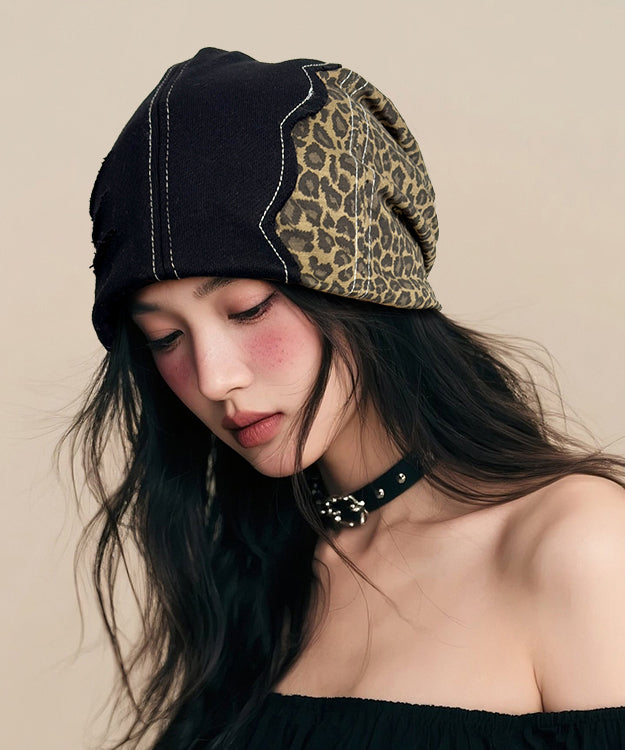 Spicy Girl's Black Leopard Print Design Ripped Boonie Hat
