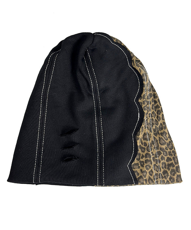 Spicy Girl's Black Leopard Print Design Ripped Boonie Hat