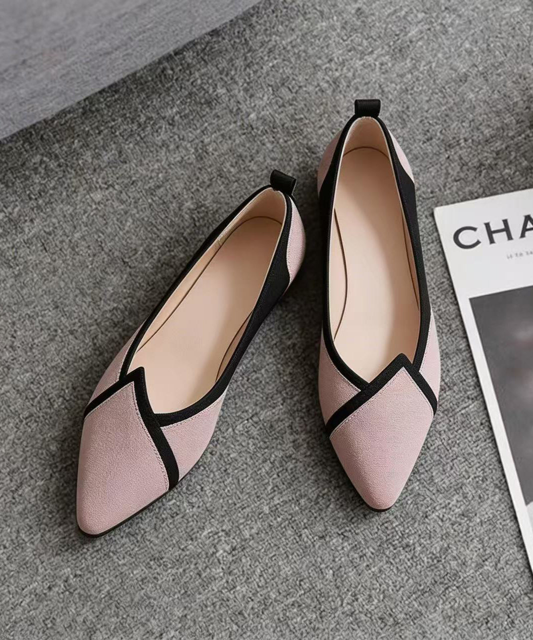 Splicing Pink Flat Shoes For Women Pointed Toe Flat Feet Shoes