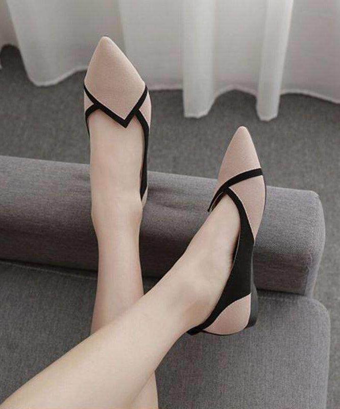 Splicing Pink Flat Shoes For Women Pointed Toe Flat Feet Shoes