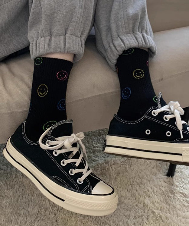 Spring Autumn Japanese Cute Smiling Face Mid Calf Socks
