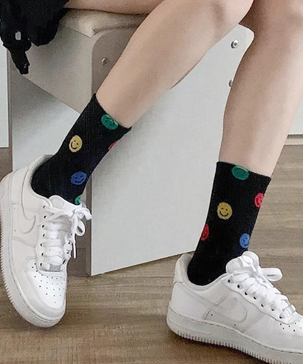 Spring Autumn Japanese Cute Smiling Face Mid Calf Socks