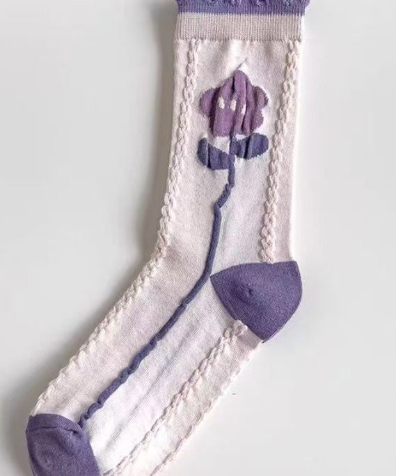 Spring Purple Jacquard Cozy Breathable Crew Socks