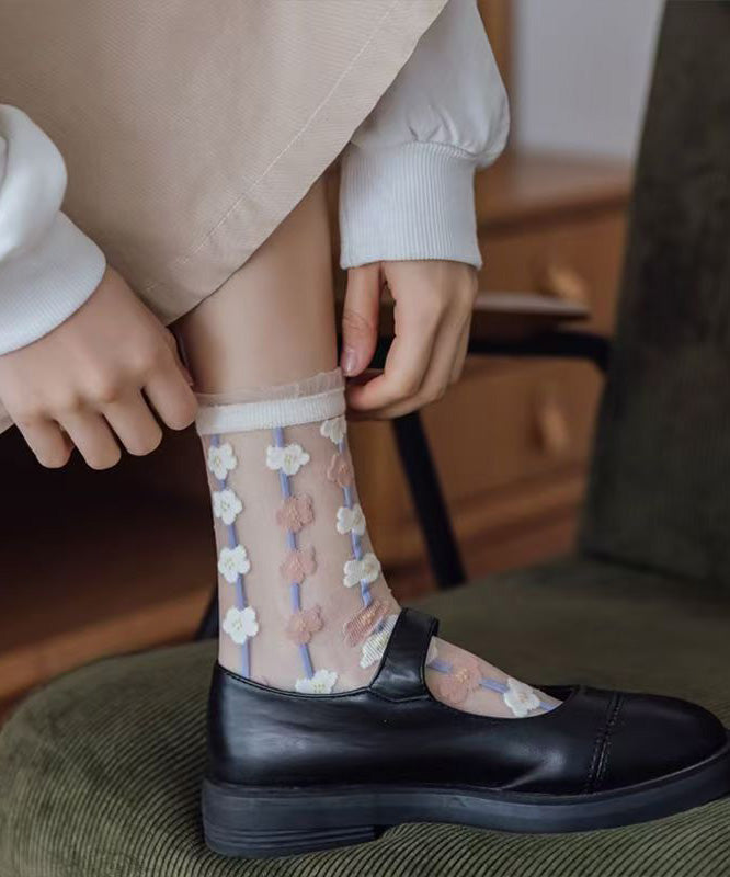 Spring Summer Transparent Thin Cute Japanese Cotton Bottom Crew Socks