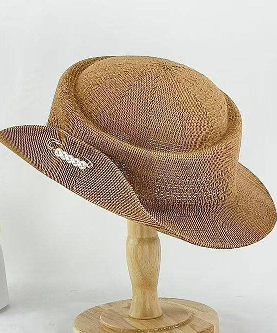 Spring Summer Women's Beige Knitting Versatile Cloche Hat