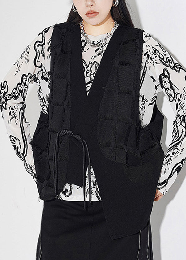 Street Style Tassel Buckle Asymmetrical Design Sleeveless Vest Summer