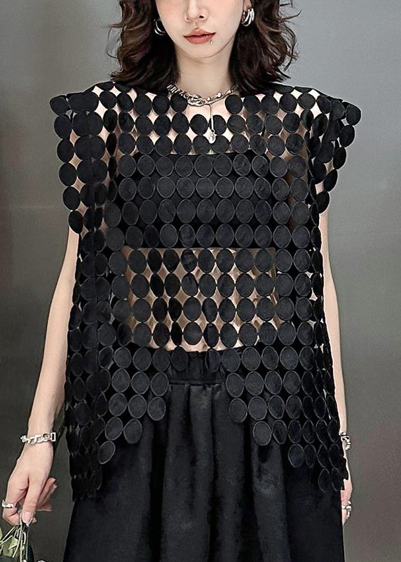 Streetwear Black Hollow Out Asymmetrical Vest Summer