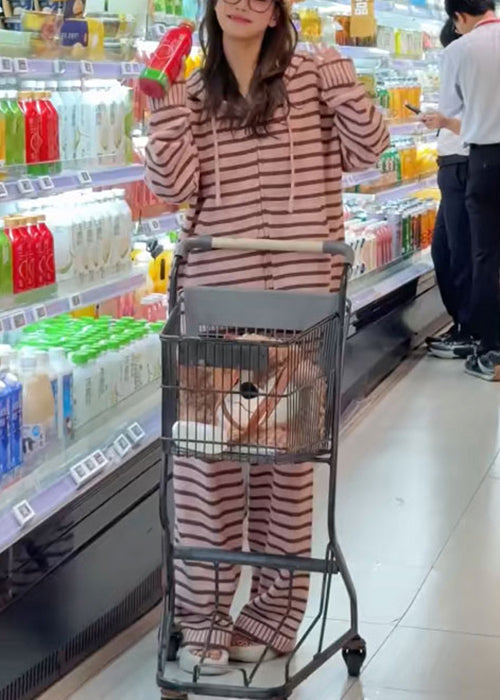 Striped Black Hooded Zippered Knit Two Pieces Set Fall