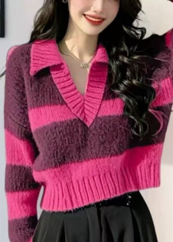 Striped Green Peter Pan Collar Cozy Knit Short Sweater Fall