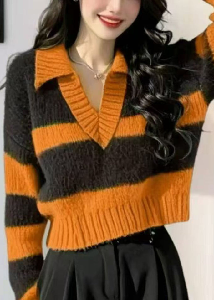 Striped Green Peter Pan Collar Cozy Knit Short Sweater Fall