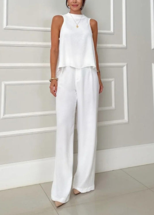 Style Apricot Low High Design Cotton Two Piece Set Women Clothing Sleeveless