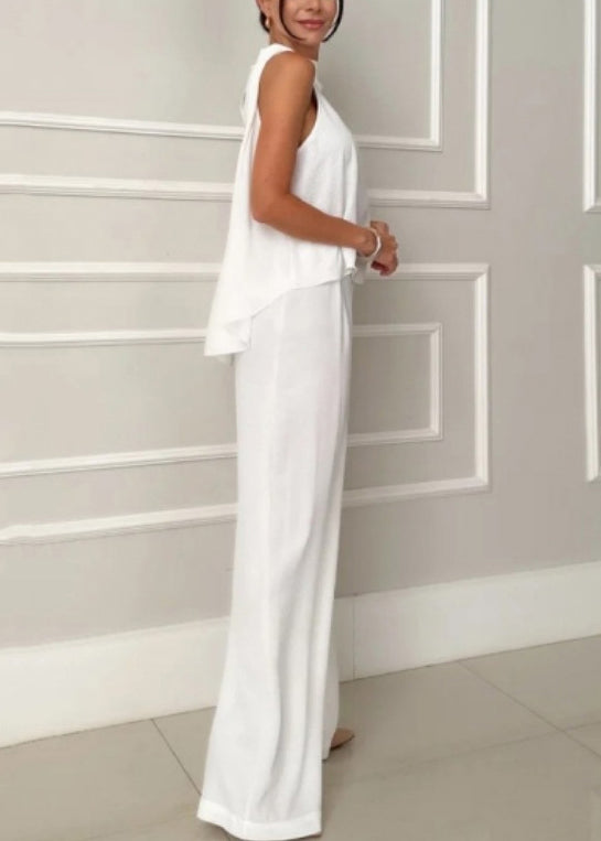 Style Apricot Low High Design Cotton Two Piece Set Women Clothing Sleeveless