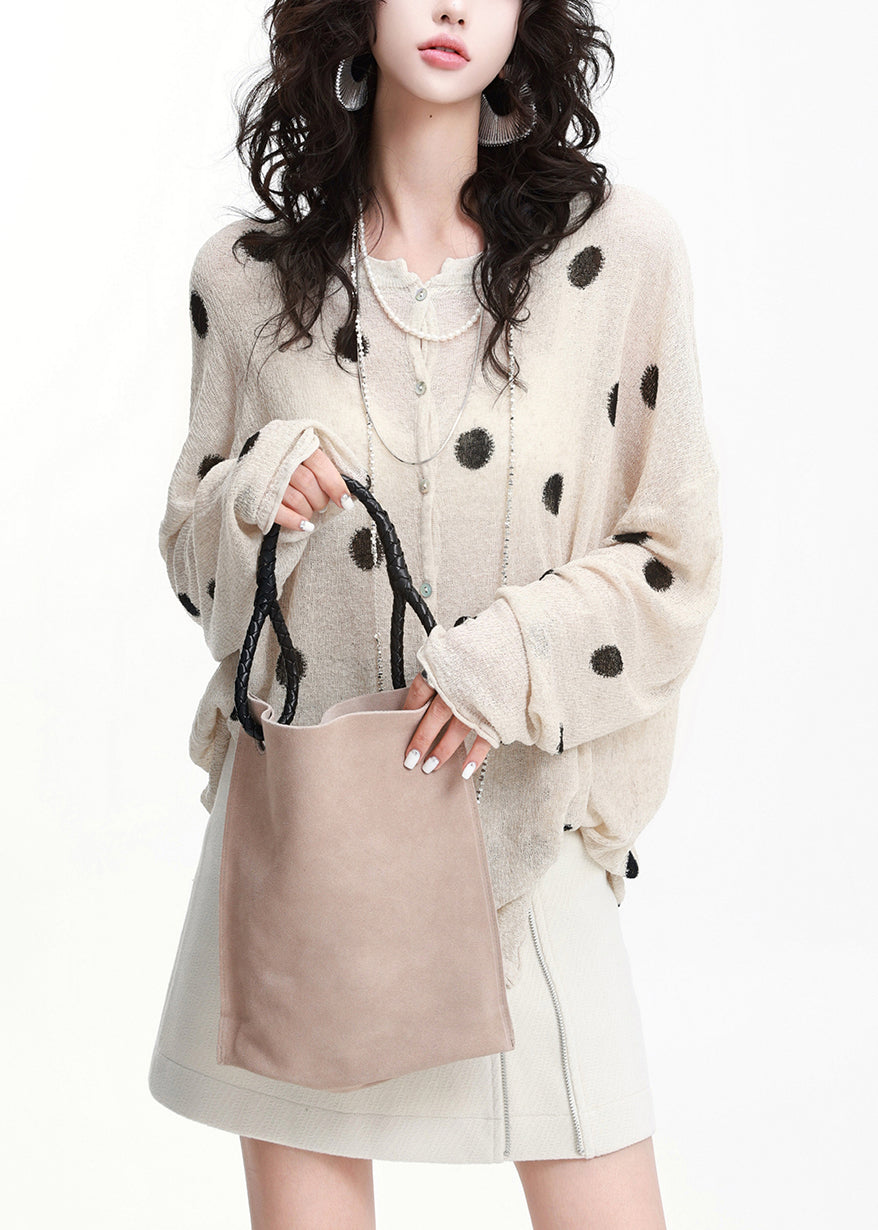 Style Beige Dot Oversized Knit UPF 50+Cardigan Spring