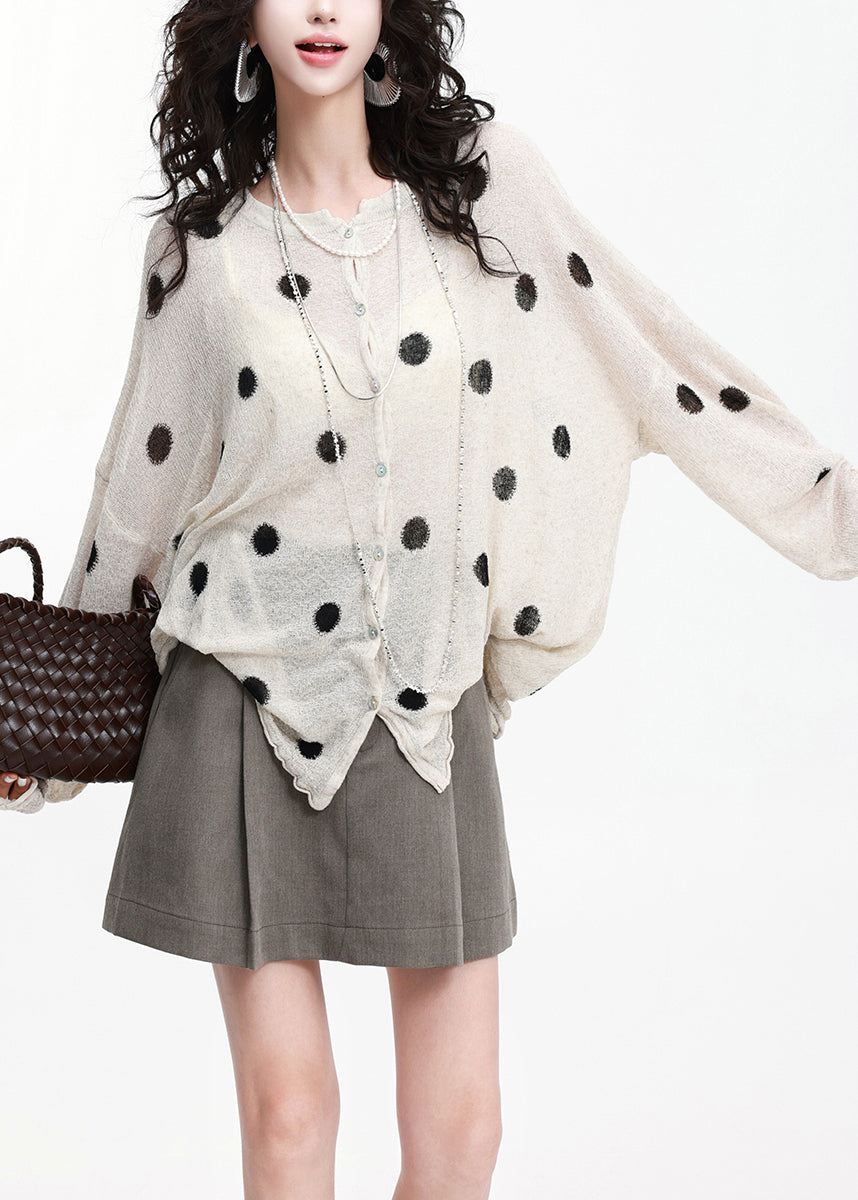 Style Beige Dot Oversized Knit UPF 50+Cardigan Spring