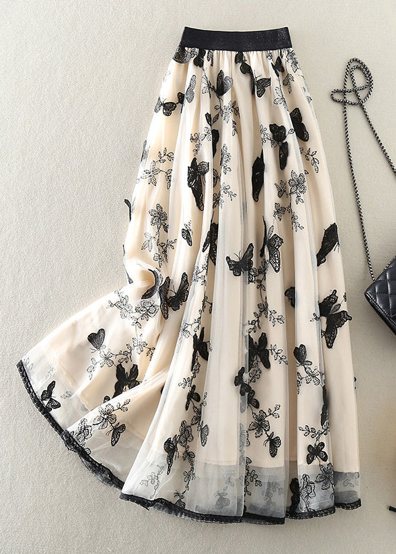 Style Beige Embroidered Butterfly Tulle Skirts Spring - Omychic