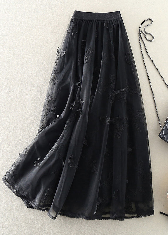 Style Beige Embroidered Butterfly Tulle Skirts Spring - Omychic