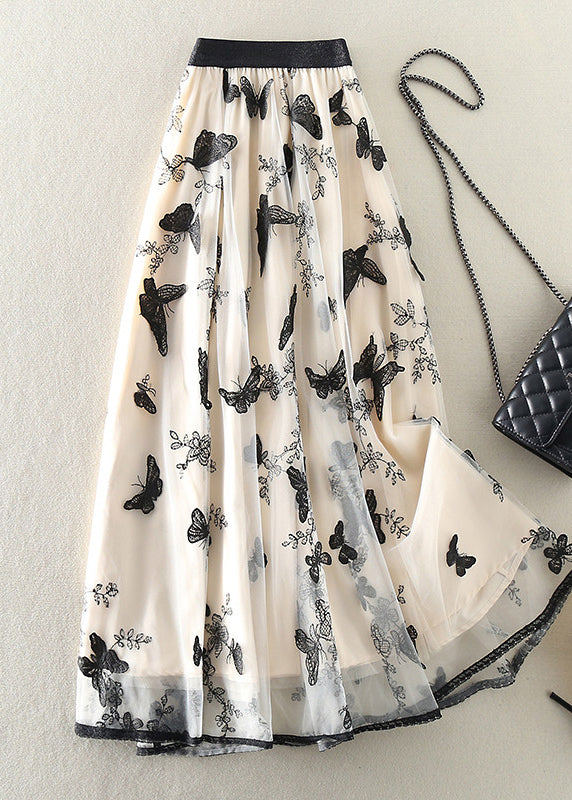 Style Beige Embroidered Butterfly Tulle Skirts Spring - Omychic