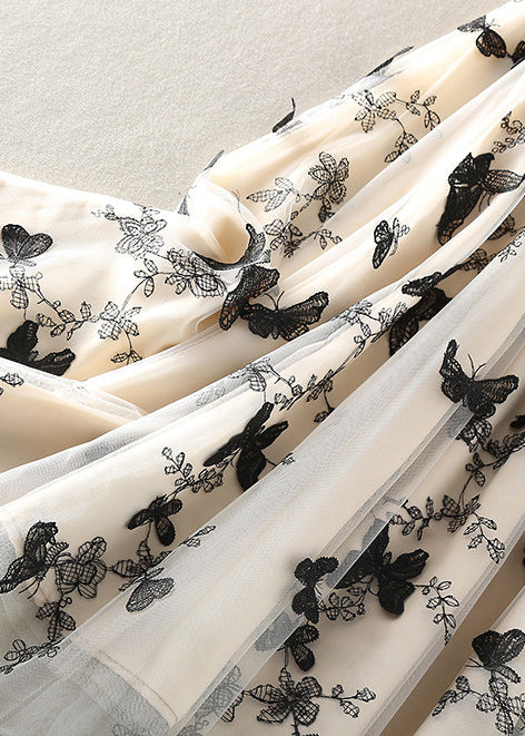 Style Beige Embroidered Butterfly Tulle Skirts Spring - Omychic