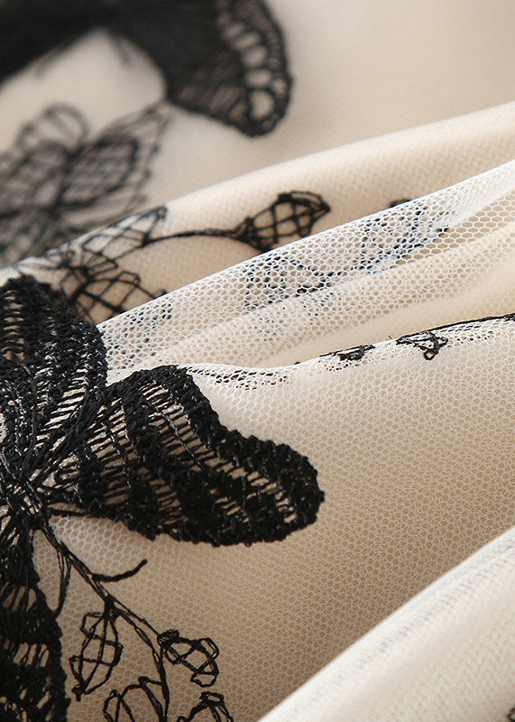 Style Beige Embroidered Butterfly Tulle Skirts Spring - Omychic