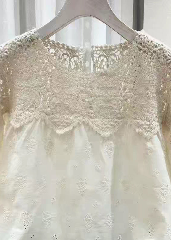 Style Beige O-Neck Hollow Out Tops Summer