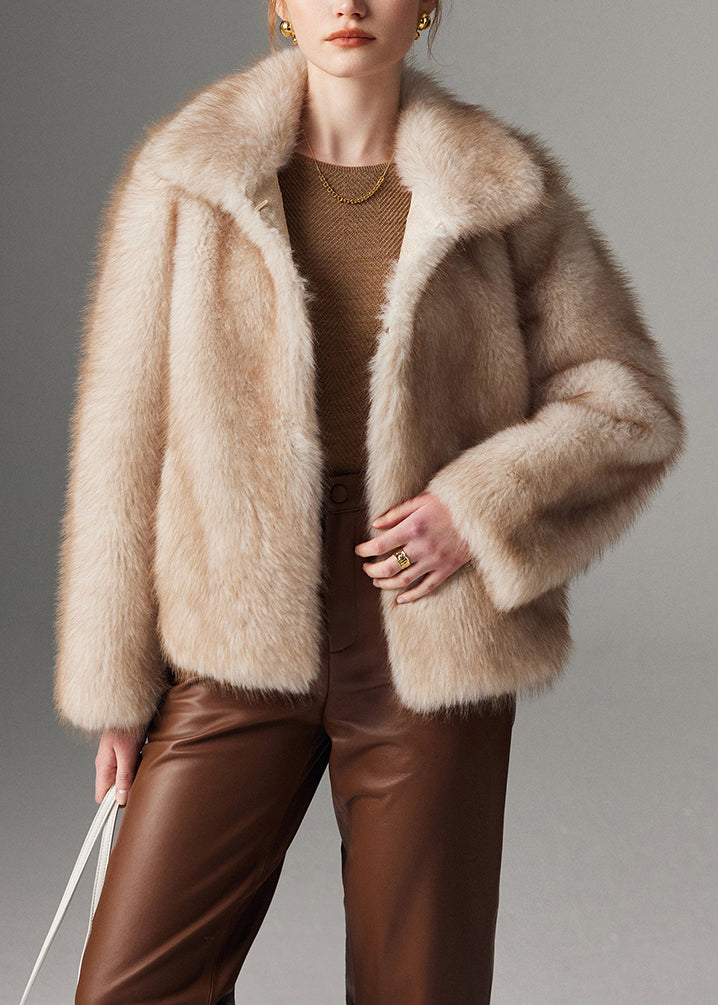 Style Beige Oversized Warm Faux Fox Fur Trench Winter