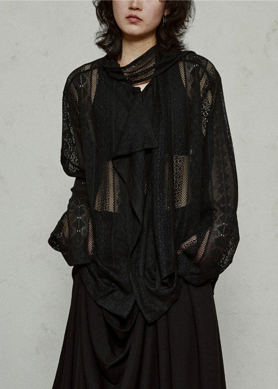 Style Black Bow Cozy Knit UPF 50+ Coat Jacket Fall