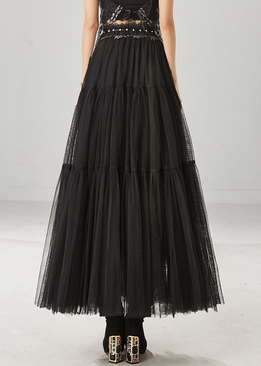 Style Black Embroidered Exra Large Hem Tulle Skirts Spring