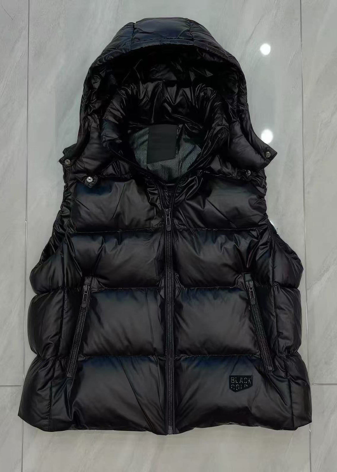 Style Black Hooded Thick Fine Cotton Filled Womens Vest Winter