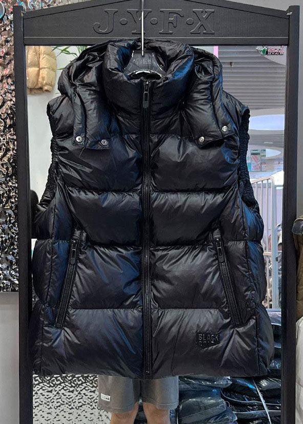 Style Black Hooded Thick Fine Cotton Filled Womens Vest Winter