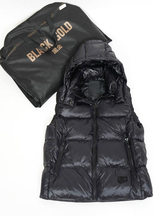 Style Black Hooded Thick Fine Cotton Filled Womens Vest Winter