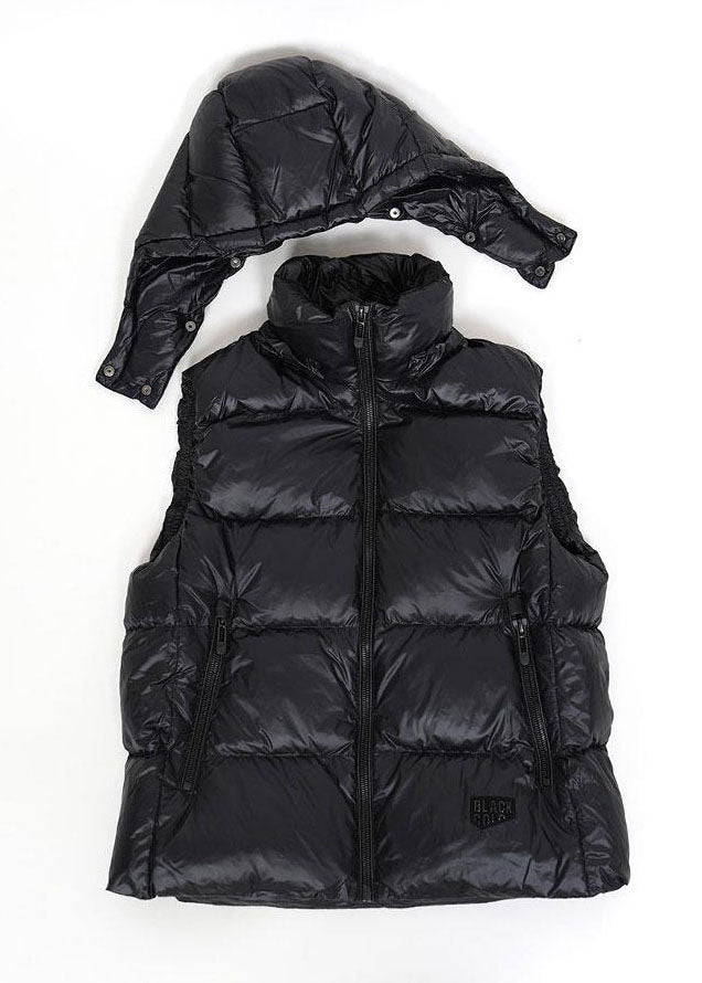 Style Black Hooded Thick Fine Cotton Filled Womens Vest Winter