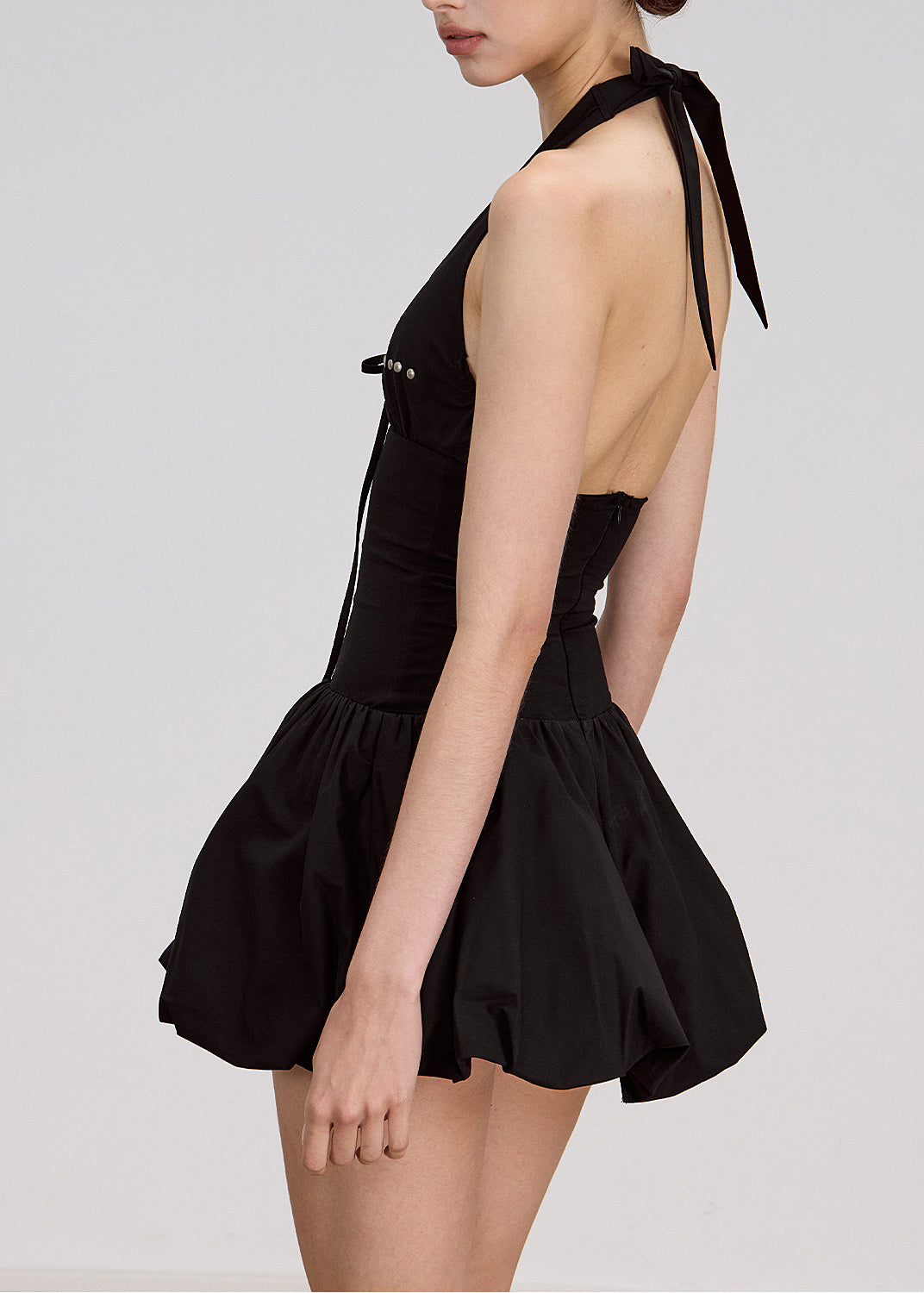Style Black Lace Up Rivet Pockets Cotton Mini Dress Sleeveless