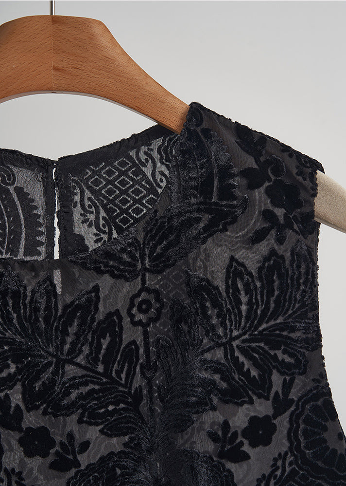 Style Black Oversized Jacquard Velvet Vests Sleeveless