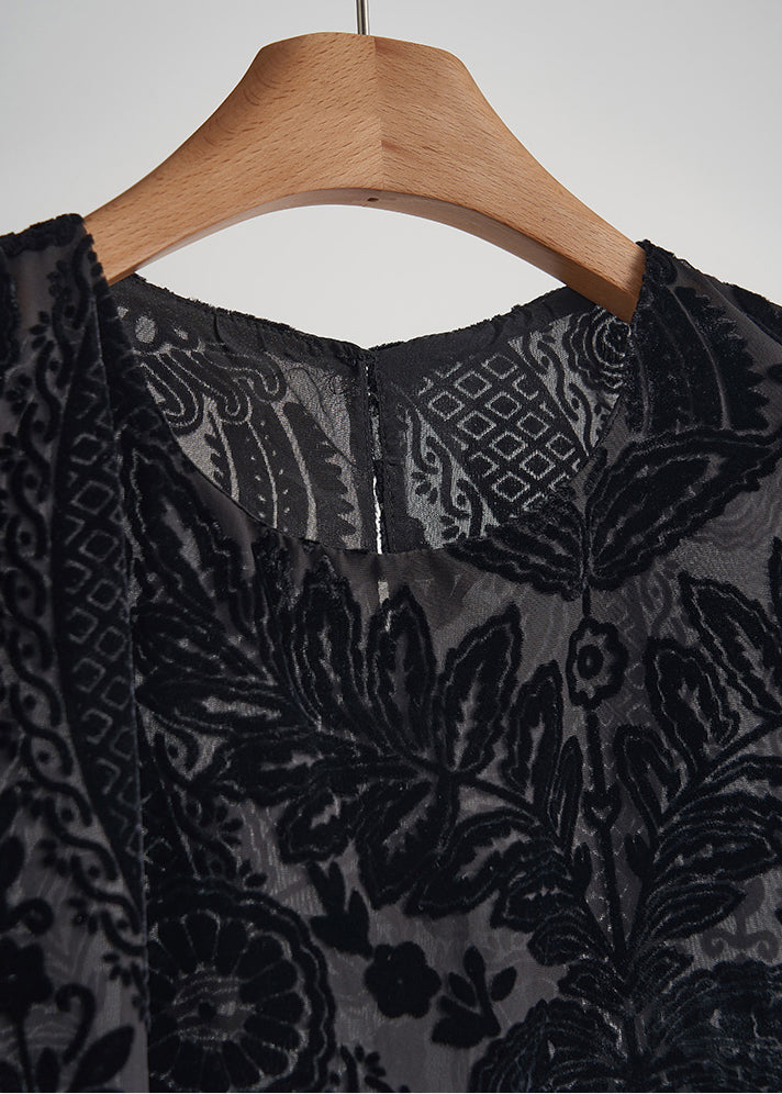 Style Black Oversized Jacquard Velvet Vests Sleeveless