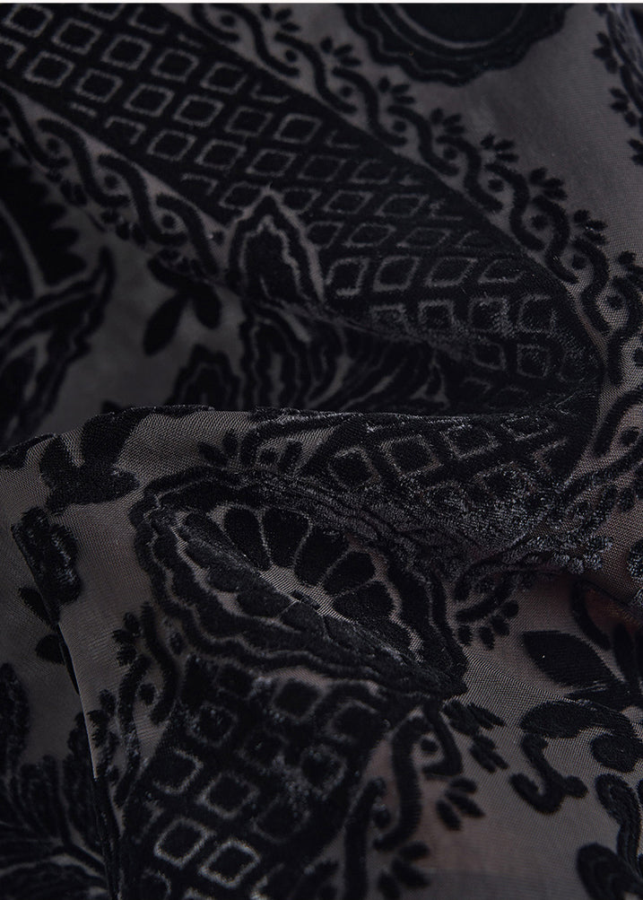 Style Black Oversized Jacquard Velvet Vests Sleeveless