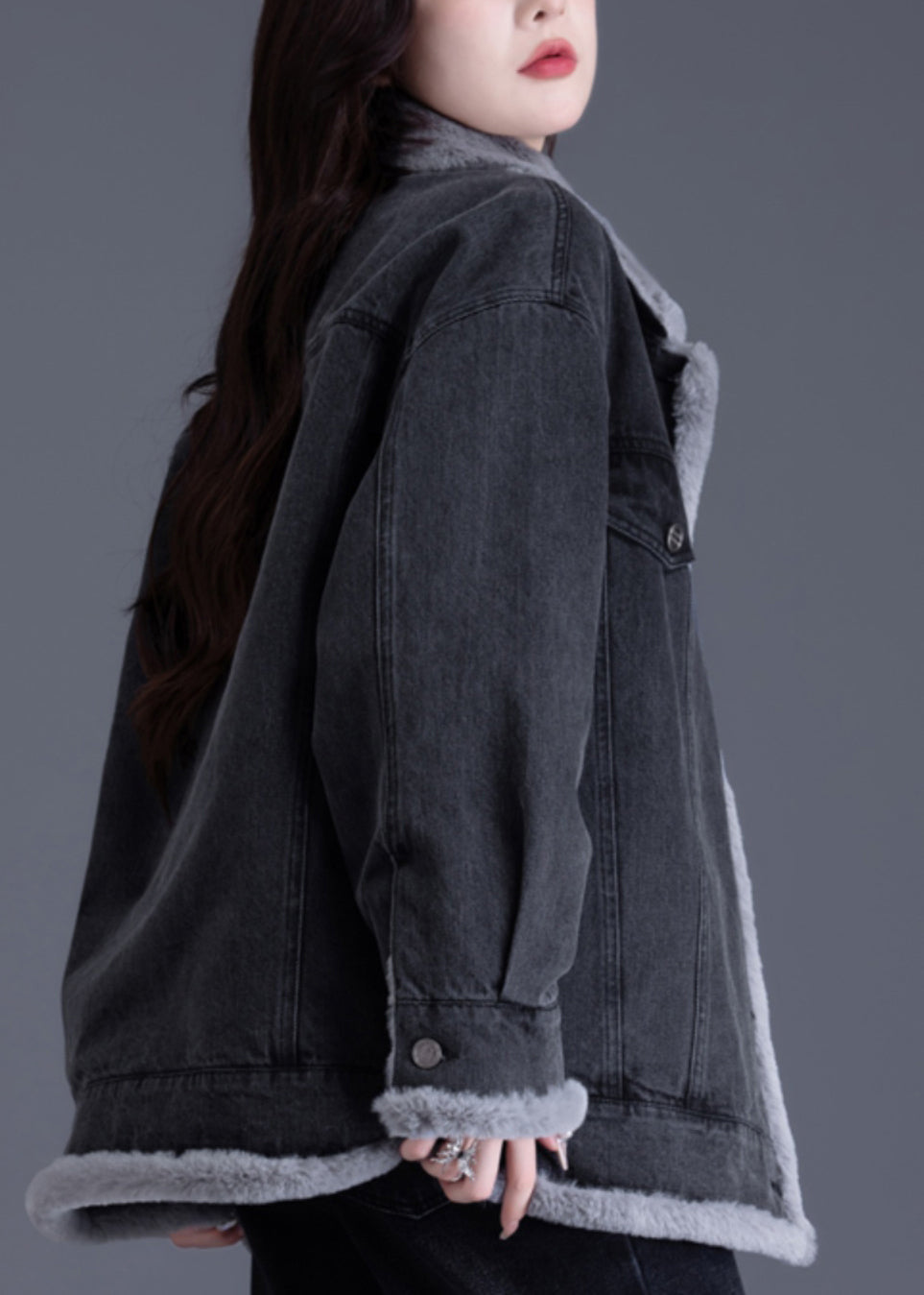 Style Black Oversized Pockets Warm Fleece Jackets Winter