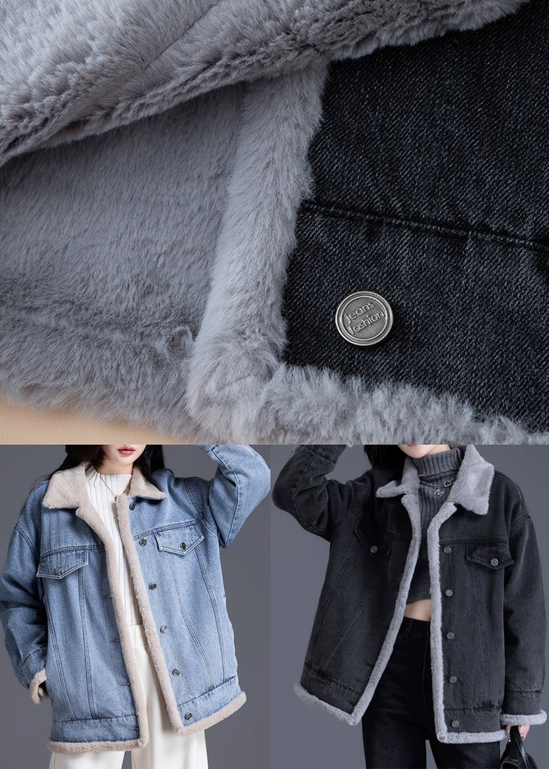 Style Black Oversized Pockets Warm Fleece Jackets Winter