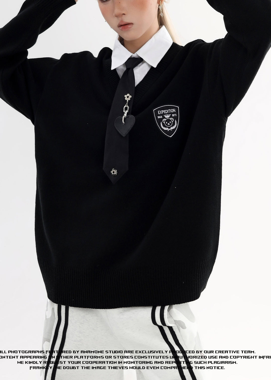 Style Black Peter Pan Collar Patchwork Knit Fake Two Piece Shirts Winter