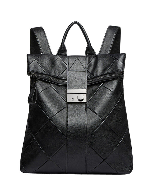 Style Black Plaid Large Capacity Faux Leather Versatile Backpack Bag