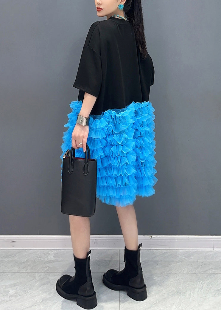 Style Black Ruffled Patchwork Tulle Tea Dresses Summer