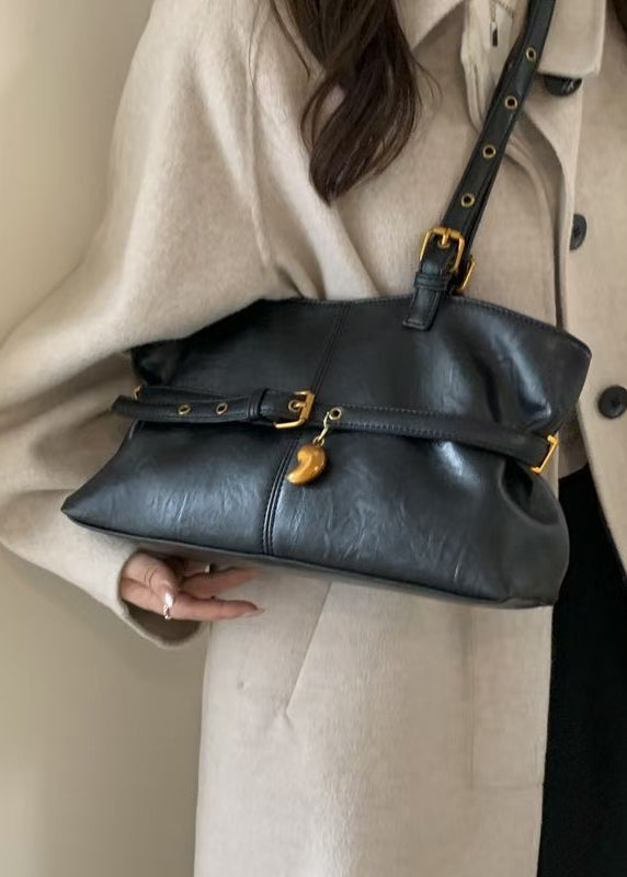 Style Black Solid Durable Faux Leather Women Shoulder Handbags