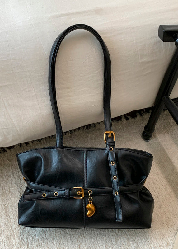 Style Black Solid Durable Faux Leather Women Shoulder Handbags